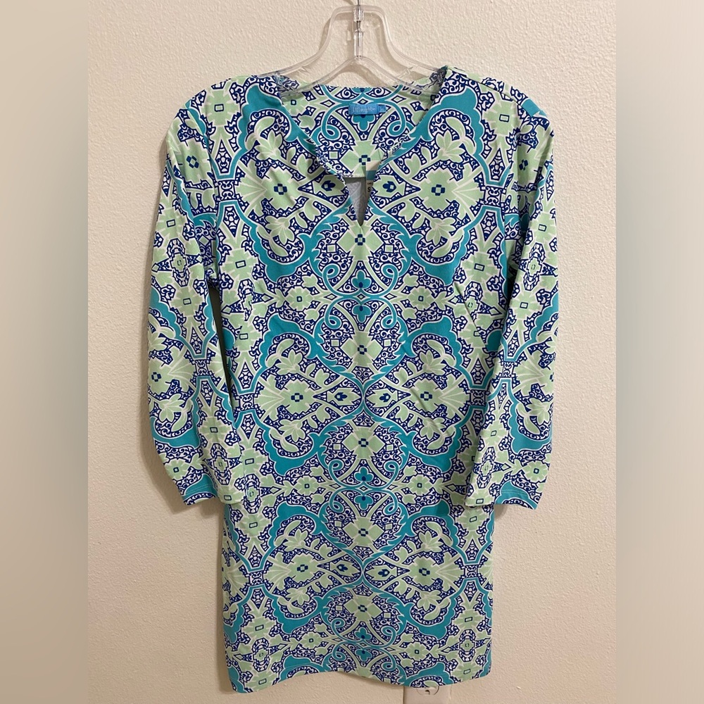J. McLaughlin Carly Dress Denim/Aqua Cyprussea Size S